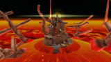 A screenshot of Melty Molten Galaxy during "The Sinking Lava Spire" mission from Super Mario Galaxy.