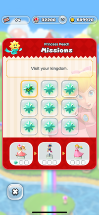 Princess Peach Missions during the Princess Peach: Showtime! event in Super Mario Run.