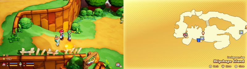Mario and Luigi near a Sprite Bulb Nest on Shipshape Island of Mario & Luigi: Brothership.