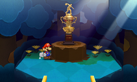 Mario near the Trophy Thing in The Bafflewood of Paper Mario: Sticker Star.