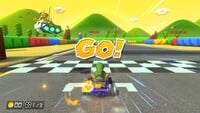 The start of the race at SNES Mario Circuit 3 in Mario Kart 8 Deluxe.