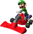 Luigi driving his Poltergust 4000