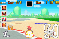 Mario taking the shortcut in Mario Circuit 4 from Mario Kart: Super Circuit.