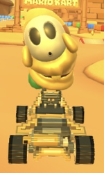 Yellow Shy Guy performing a trick.