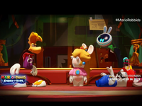 Screenshot of the Rayman teaser trailer shown of during the Ubisoft Forward 2023, showing off DLC for Mario + Rabbids Sparks of Hope