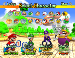 The character select screen in Mario Power Tennis.