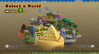 World 2 on the world select screen from New Super Mario Bros. Wii