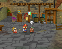 A Goomba in Rogueport Plaza.