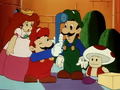 Mario uses Luigi's old Plumber's Periscope to spy on Koopa
