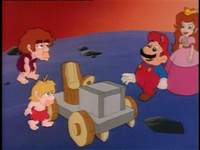 Mario, having created a car for the cave-people of Dome City.