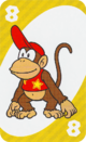 The Yellow Eight card from the UNO Super Mario deck (featuring Diddy Kong)