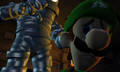 A Mummy creeping up on Luigi in Luigi's Mansion: Dark Moon