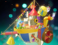 The Yoshis ride an airship during the game's credits