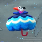 An umbrella-like bird creature from Yoshi and the Mysterious Book