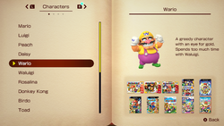 Wario's entry in the Encyclopedia for Mario Party Superstars.