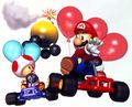 Toad and Mario battle while trying to avoid a Mini Bomb Kart.