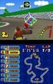 Screenshot showing a very different HUD. It combines the speedometer from Mario Kart: Double Dash!! and the item roulette from Mario Kart: Super Circuit.