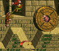 The Kongs and Winky in a latter part of the level