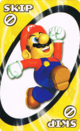 The Yellow Skip card from the Nintendo UNO deck (featuring Mario)