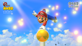 Mario grabbing the top of a Goal Pole
