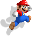 Mario jumping with a Tanooki Mario shadow