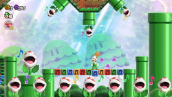 Screenshot of the Wonder Effect of the course Piranha Plants on Parade from Super Mario Bros. Wonder.
