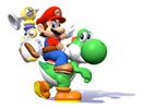 A sticker of Mario and Yoshi in the game Super Smash Bros. Brawl.