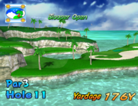 The eleventh hole of Blooper Bay from Mario Golf: Toadstool Tour.