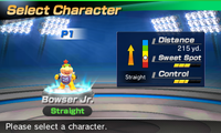 Bowser Jr.'s stats in the golf portion of Mario Sports Superstars