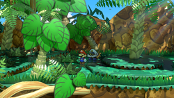 Mario near the bush containing the Wedding Ring in Keelhaul Key of Paper Mario: The Thousand-Year Door for Nintendo Switch.