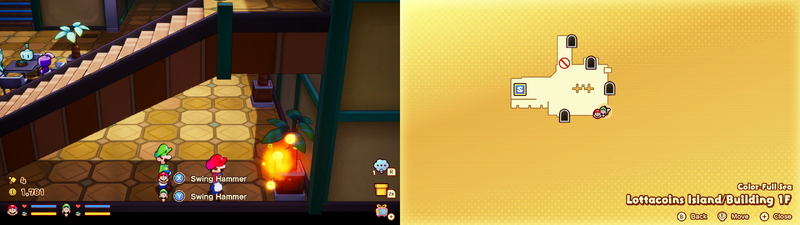 Mario and Luigi near a Sprite Bulb Nest on Lottacoins Island of Mario & Luigi: Brothership.