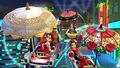 Pauline (Party Time) gliding in the Yellow Taxi with the Magic Parasol on 3DS Neo Bowser City