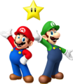 Mario and Luigi with a Super Star