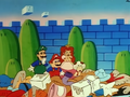 Mario, Luigi, Toadstool, and Toad get showered in sludge