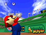 Mario serves in Mario Tennis 64.