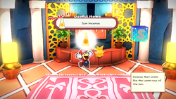 Mario gets the Sun Incense from the front desk at the Snif City hotel