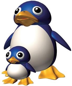 Artwork of Mother Penguin and Tuxie for Super Mario 64