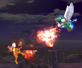 Yoshi using Fire Breath in Super Smash Bros. Brawl via Super Dragon, his Final Smash.