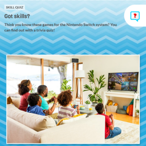 Thumbnail of Nintendo Switch System Games Online Quiz showing a family playing Mario Kart 8 Deluxe