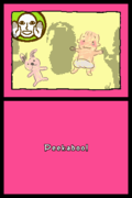 The player has to make the baby happy by playing peekaboo. This is one of the Jimmy Coaster microgames.