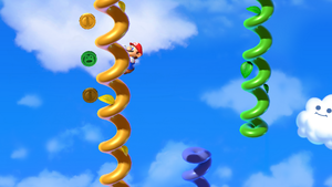 Mario finding Frog Coin and 2 10-Coins in the second beanstalk area of the Bean Valley of Super Mario RPG.