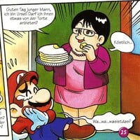 Mario meeting Ursel in the Club Nintendo comic "Das Vermächtnis des Dr. Lichtblitz"