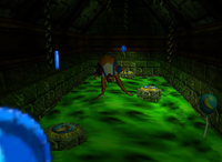 A blue Banana Balloon, a set of blue Banana Coins and a Golden Banana for Lanky Kong in Creepy Castle.