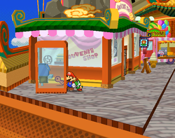 Mario near the Storage Key in Glitzville of Paper Mario: The Thousand-Year Door.