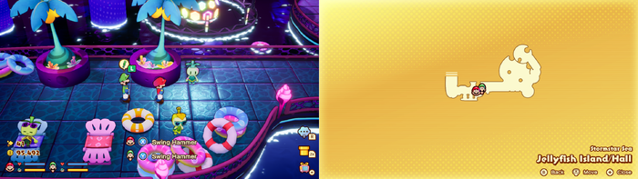 Mario and Luigi near the Floaty Ring on Jellyfish Island from Mario & Luigi: Brothership.