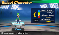 Luigi's stats in the golf portion of Mario Sports Superstars