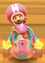 Pink Toad (Pit Crew) performing a trick.