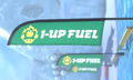 Flags showing 1-Up Fuel's logo in Mario Kart World