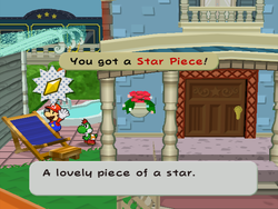 Mario getting the Star Piece behind the chair at the left area of the first scene of Poshley Heights in Paper Mario: The Thousand-Year Door.