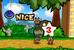 Goombario using Multibonk on a Goomba in Goomba Road